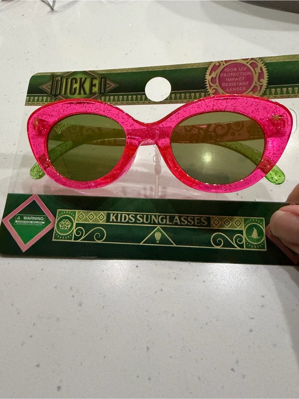 Wicked Kids Pink Glitter Cat-Eye Sunglasses with Green Lenses